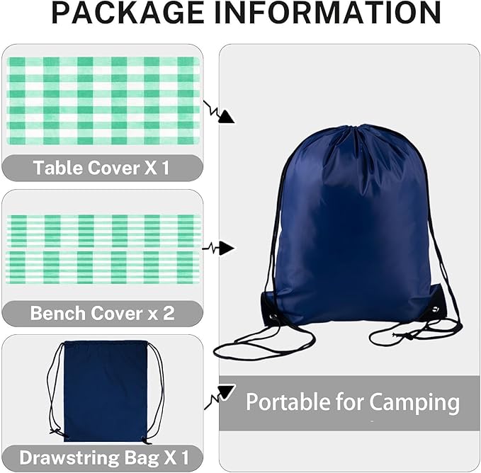 CAPSCEOLL Fitted Picnic Table Cover with Bench Covers with Elastic 6Ft Waterproof Camping Picnic Table Cover Cloths for Outdoors Camping Tablecloth with Drawstring Bag, 72X30in, Green Checkered