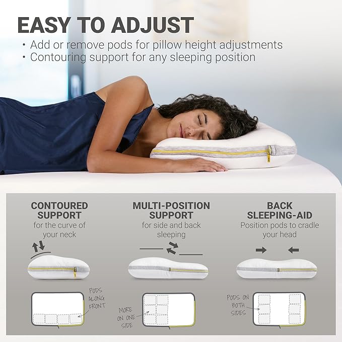 Twilla Adjustable Pillow - Contour & Height Adjustments for Spine Alignment, Deep Sleep & Lasting Comfort - Customizable for Side & Back Sleeper