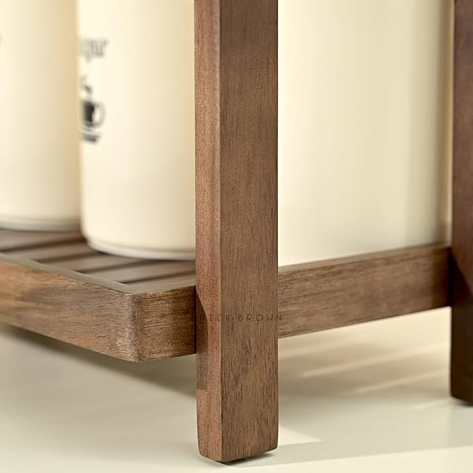 Premium Cocoa Kitchen Wooden Organizer 2-Tiered Serving Stand| Display Snacks, Fruits & Desserts | Kitchen & Dining Organizer in Mahogany Finish (Self Assembly)