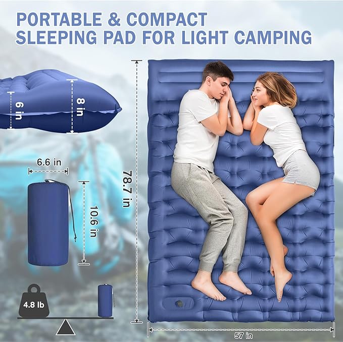 Sleeping Pad for Camping, 6" Extra Thick Camping Mat with Pillow Built-in Foot Pump, Ultra Comfortable Inflatable Sleeping Mat for Backpacking, Hiking, Camp Tent - Enjoy a Comfy Sleep