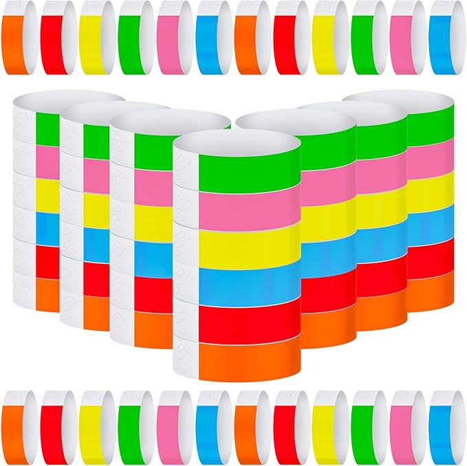 Tudomro 12000 Pcs Paper Wristbands Arm Bands for Events Neon Wrist Bands Lightweight Colored Concert Party Wristbands Adhesive Party Armbands Paper Bracelets Waterproof Hand Bands (Bright Color)