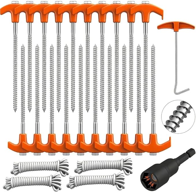 HORUSDY 26 Pack 20CM / 8-Inch Heavy Duty Tent Stakes Awning Pegs Camping Stakes with with 4x13ft Rope & 1 Stopper T Pull Hook