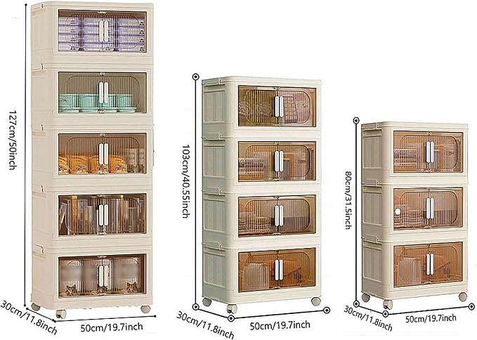 Holaki 156 QT Collapsible Closet Organizers with Lid, 4 Tier Stackable Plastic Storage Bins Cabinet with Wheels and Magnetic Door (White)