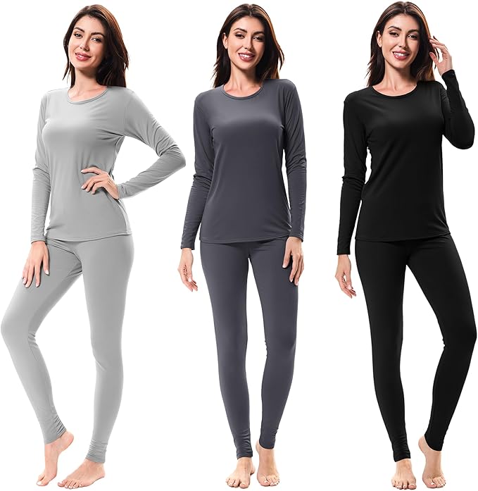 URATOT 3 Sets Women's Thermal Underwear Set Fleece Lined Long Johns Thermal Underwear Base Layer for Women Cold Winter