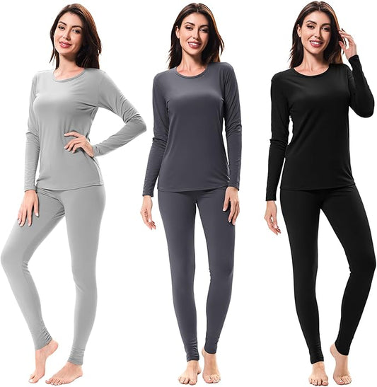 URATOT 3 Sets Women's Thermal Underwear Set Fleece Lined Long Johns Thermal Underwear Base Layer for Women Cold Winter