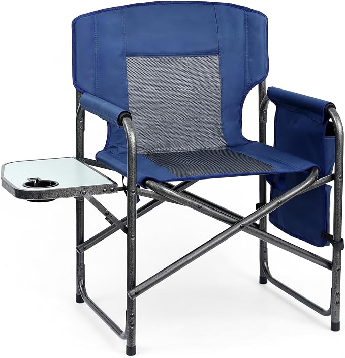 Directors Chair, Camping Chairs for Adults, Heavy Duty Side Table, Lawn Chairs with Side Pockets Carry Straps