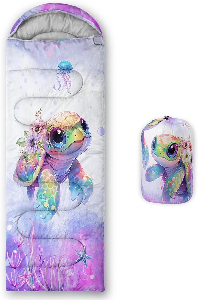 Sea Turtle Sleeping Bag for Kids Boys Girls,Ocean Themed Camping Gear,Waterproof Compact Sleeping Bag for Camping Backpacking Outdoor Hiking.
