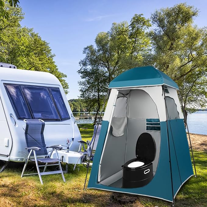 VINGLI Portable Toilet | Indoor Outdoor Commode w/Detachable Inner Bucket & Removable Paper Holder, Lightweight & Compact for Camping, Boat, Van, Emergency Use (Black)