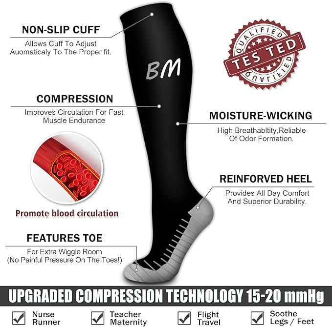 6 Pack Copper Compression Socks for Women and Men Circulation-Best Support for Medical, Running,Nursing,Athletic