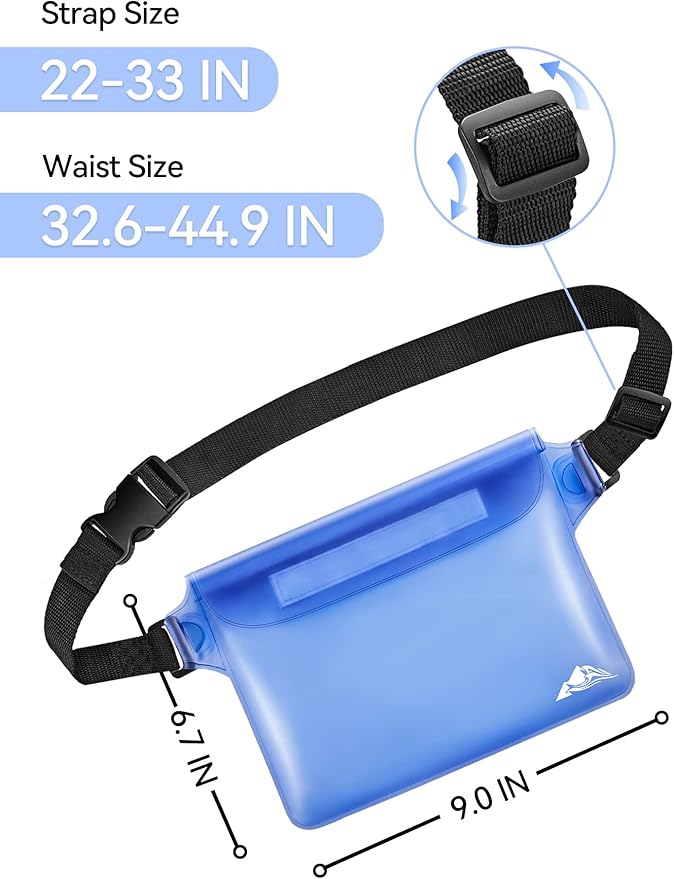 HEETA Waterproof Fanny Pack, Waterproof Pouch Dry Bag 2/3/4 Pack for Phone Passport Purse, Adjustable Waist Strap for Swimming Kayaking Boating Paddle Board Accessories Cruise Beach Camping Essentials