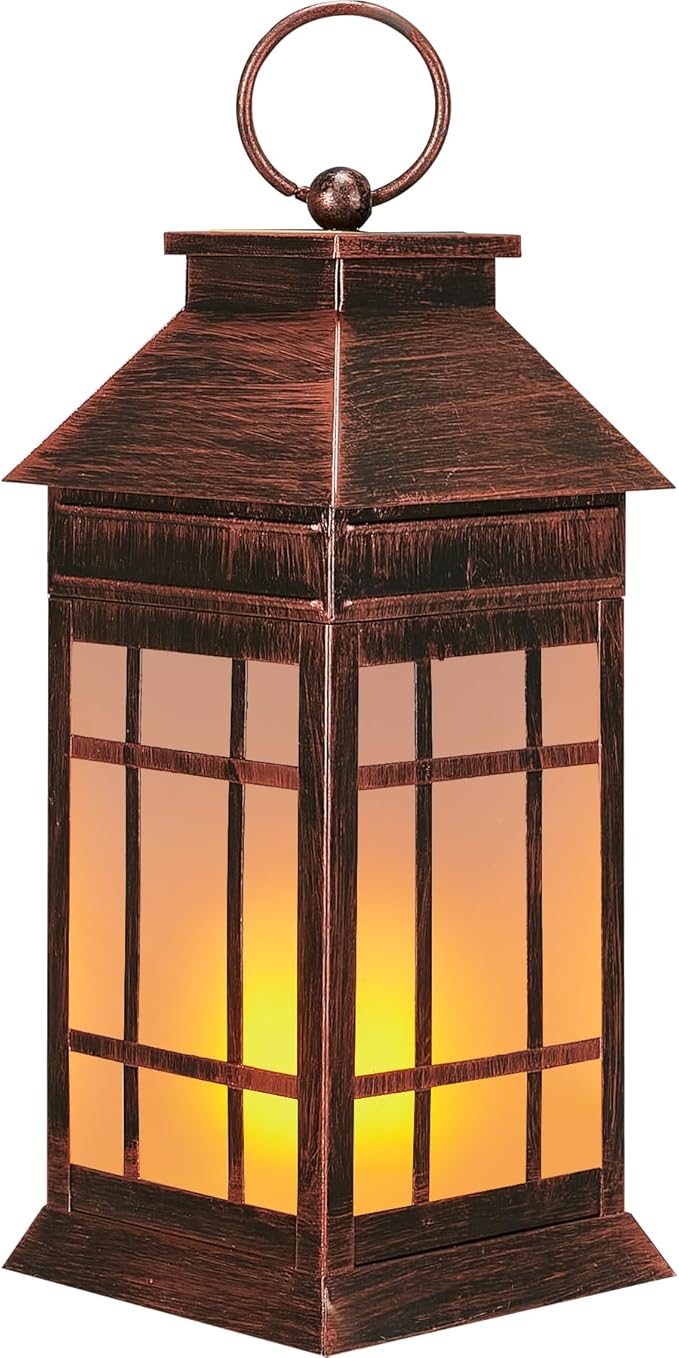 18" Glass Solar Lanterns Outdoor Waterproof, Large Solar Flickering Flame Lantern, Outdoor Lantern Decorative Metal Garden Light for Patio Garden Backyard Outside Tabletop Decor Birthday Gift Grandma