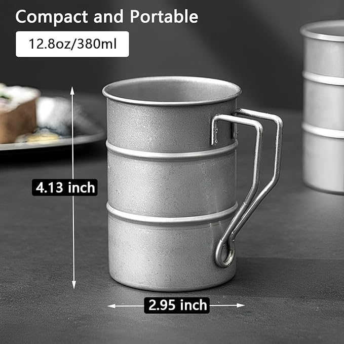 Vintage Coffee Mugs Stainless Steel Mug with Handle Camping Coffee Mugs Outdoor Hiking Cup Lightweight Camping Gear for Men Backpacking Mug, Set of 2-Silver (11.8oz/350ml)
