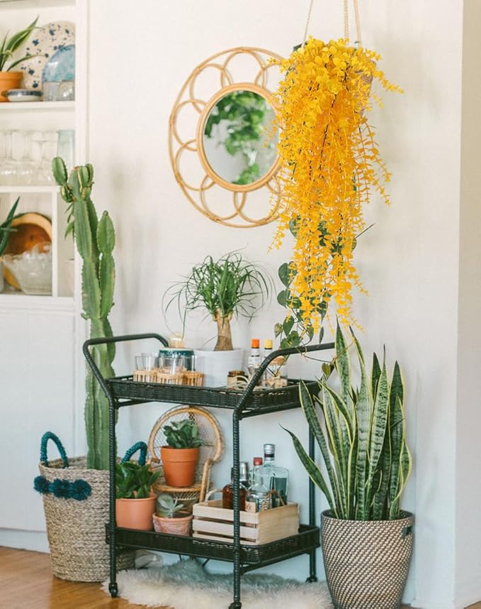 RECUTMS Aritificial Hanging Plant 3 Pack Fake Eucalyptus Leaves Faux Yellow Vine Plant Hanging for Indoor Home Room Wall Outdoor Garden Party Proch Wedding Backyard Arch Decoration(Pure Yellow)