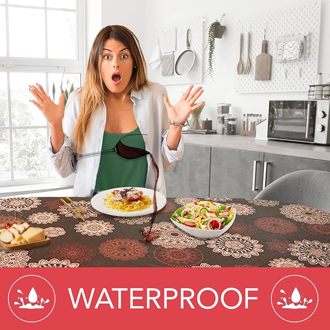 LAMINET Elastic Fitted Table Cover - Medallion - Oblong/Oval - Fits Tables up to 48 x 68”