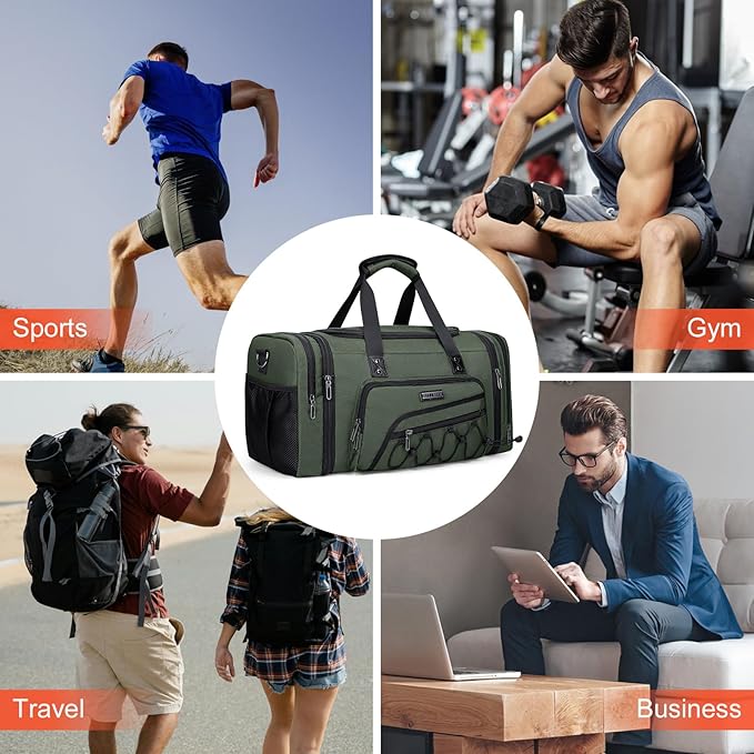 WITZMAN Duffle Bag for Men Nylon Large Gym Weekender Bag with Shoe Compartment Expandable Carry on Overnight Bag(B695 Army Green)