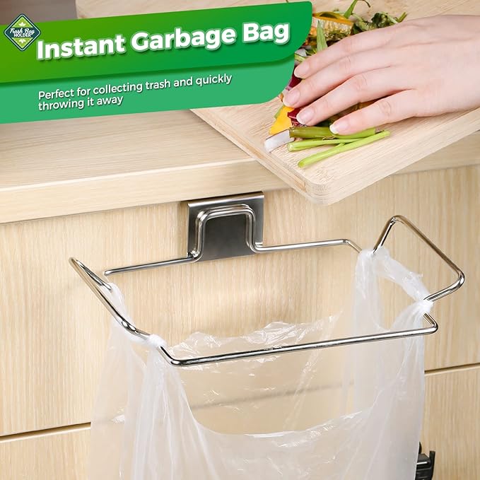 HNYYZL Trash Bag Holder,2 Pack Trash Bag Holder for Cabinet Door and Cupboards,Stainless Steel,Plastic Bag Holder Under Sink,Use for Kitchen,Bathroom,Camper,Rv
