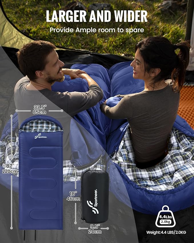 Sportneer Sleeping Bags for Adults, 0 Degree Sleeping Bag XL Flannel Winter Cold Weather Sleeping Bag with Detachable Hood Compression Sack for Camping, Backpacking, Hiking