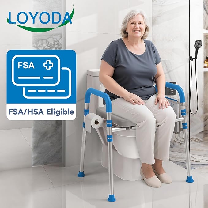 Raised Toilet Seat with Handles, Padded Toilet Seat Risers for Seniors, Adjustable Height & Width Toilet Riser, Handicap Elevated Toilet Seat 500lb, Fit Any Toilet