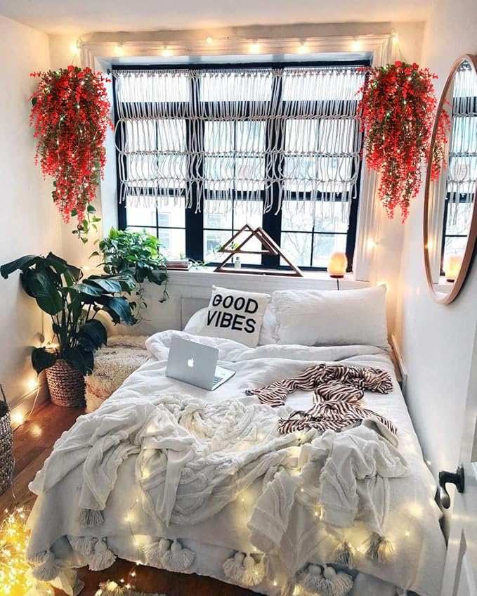 Hanging Plants Artificial Decor Artificial Ferns Modern Fall Decor Room Decor Plants for Outdoors Faux Hanging Plants Outdoor Fake Hanging Planta for Indoor Room Wall Wedding Patio Porch Decor(Red)