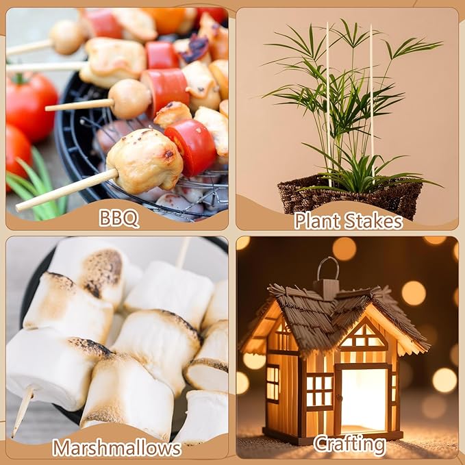 300PCS 16" Bamboo Skewers Sticks for Barbecue Smores Roasting Marshmallows Chocolate Fountain Plant Stakes Fruit and Crafting,Φ=4mm