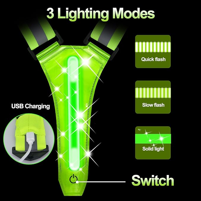 LED Safety Wristband Lights - Rechargeable Light Up Arm Ankle Band Kids Magic Slap Glow Bracelets Reflective Belt High Visibility for Night Cycling Walking Joggers Running Gear