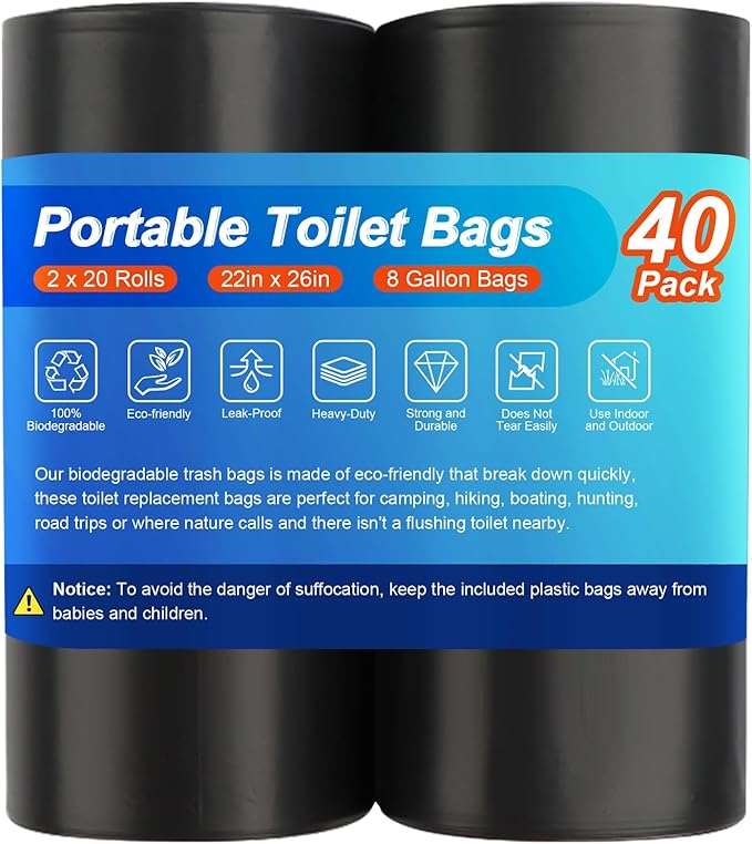 40 Portable Camping Toilet Bags, Biodegradable Compostable Thickened for 5 Gallon Bucket Toilet