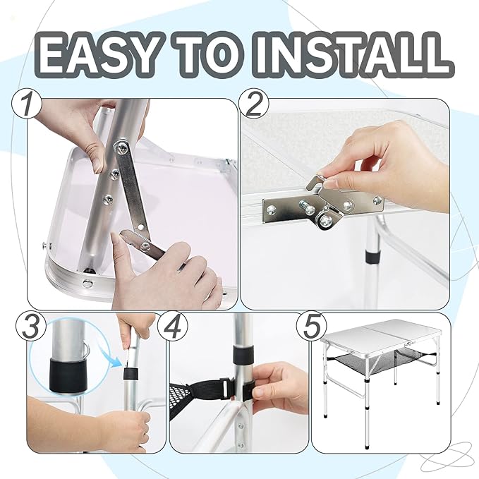 Medium Folding Table,2 Adjustable Height Foldable Table,3Ft Portable Camping Table,Outdoor Folding Table with Net Mesh，Folding Beach Table,White Metal Folding Table for Patio BBQ Backpacking