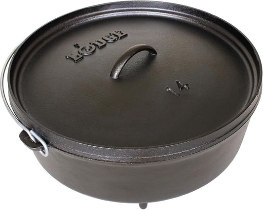 Lodge 6 Quart Pre-Seasoned Cast Iron Camp Dutch Oven with Lid - Dual Handles - Use in the Oven, on the Stove, on the Grill or over the Campfire - Black