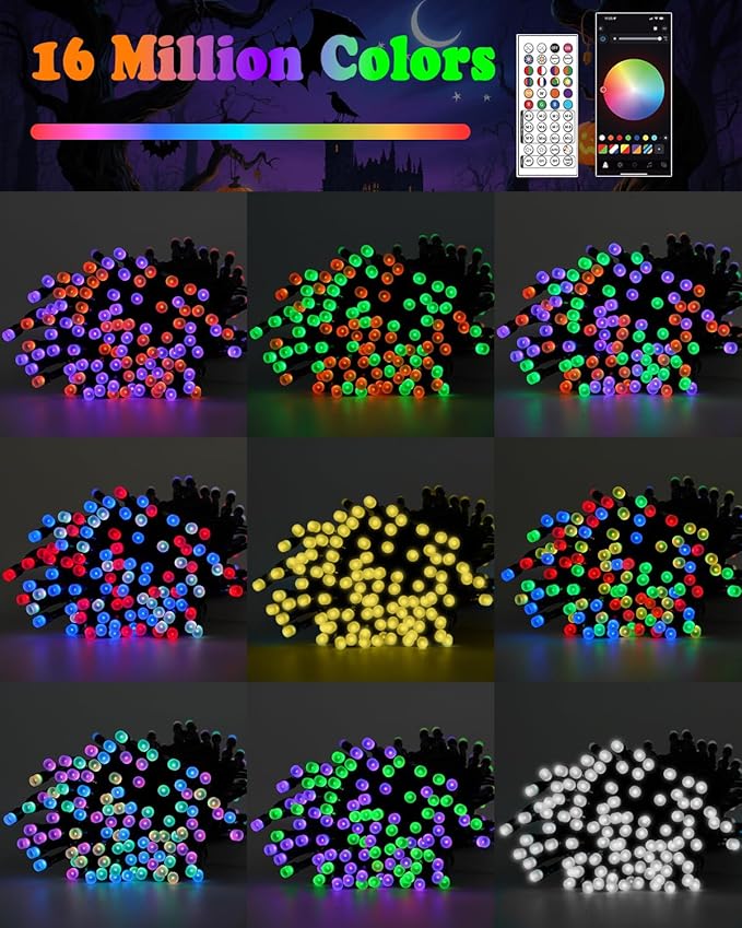 Smart Color Changing Halloween Lights, 82FT 200LED App Control RGB LED String Light with Remote & Timer, Music Sync Multiple Modes Twinkle Christmas Tree Light Waterproof Halloween Decorations
