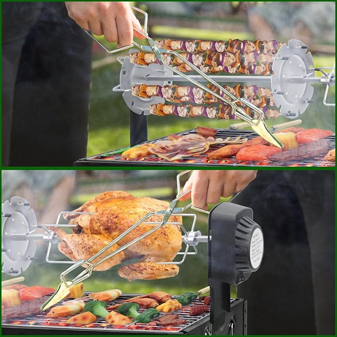 BDL Charcoal Grills Portable Rotisserie Grill Roaster with Motor, BBQ Lamb Skewer Camping Barbecue Grill for Garden Backyard Party Picnic Travel Outdoor Cooking Use