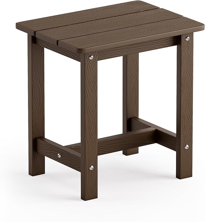 LUE BONA Outdoor Side Table, HDPS Small Outdoor Adirondack Side Tables, Outside End Table for Patio, Porch, Deck, Weather Resistant/Easy Maintenance, Dark Brown