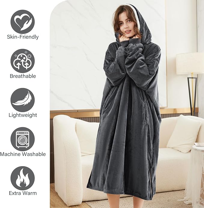 LetsFunny Blanket Hoodie,Oversized Wearable Sherpa Fleece Blanket Sweatshirt,Super Soft Warm Cozy with Giant Pocket,Gifts for Women Men Adults Teenagers Kids, One Size Fits All