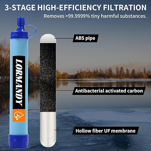 Personal Water Filter, Straw Water Purifier System, Outdoor Portable Water Filter Straw, Emergency Survival Gear for Hiking Camping Accessories Travel Fishing Emergency Preparedness