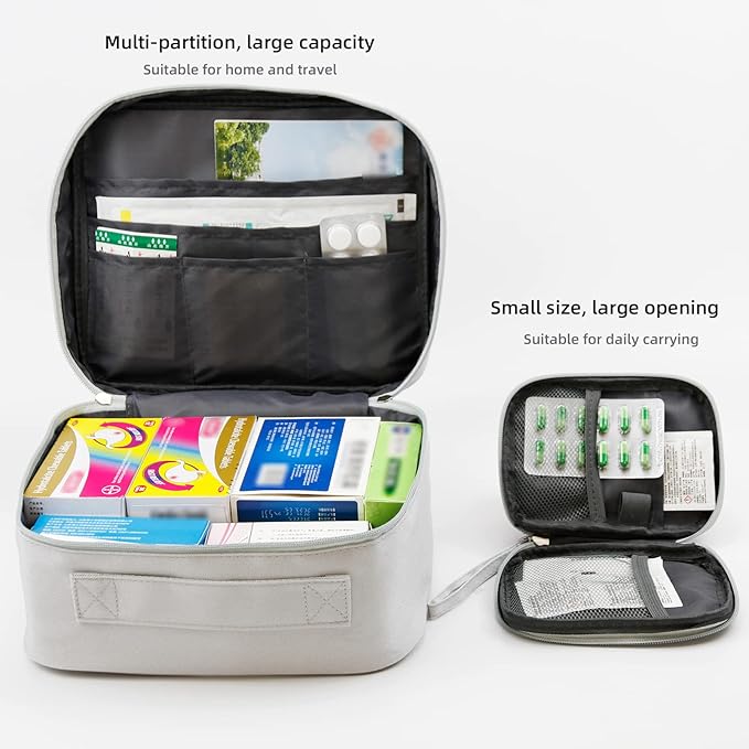 First Aid Bags Empty, Travel Medicine Bag, Medical Supplies Organizer Bag, Portable Kit for Traveling, Car, Home, Camping, Office, Hiking, Outdoor (Oxford Grey)