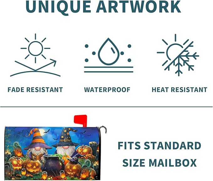 Halloween Gnomes Mailbox Covers Magnetic Standard Size Humor Spooky Pumpkins Waterproof Mail Box Cover Autumn Halloween Happy Holiday Letter Post Wraps for Home Garden Yard Outdoor 21x18 Inch