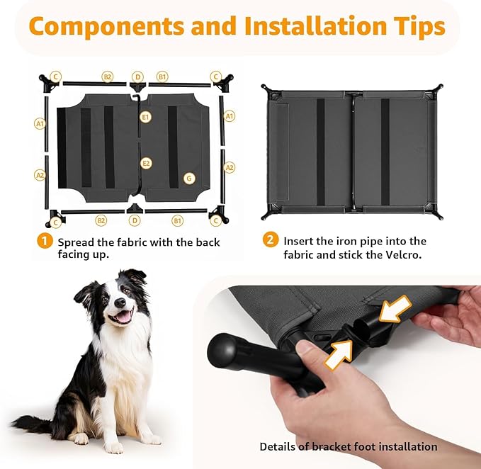 Canvas Elevated Dog Bed, Durable Chew Proof Outdoor Raised Pet Cot for Large Dogs, Waterproof, Breathable, Portable, Washable, Easy Assembly, Sturdy Frame for Camping & Travel, Dark Grey