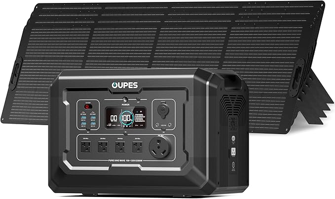 OUPES Mega 2 Portable Power Station Bundle 2500W (5400W Peak), 10.24kWh Expandable LiFePO4 Solar Generator with 4x240W Solar Panels (960W Total) – Off-Grid Solar System