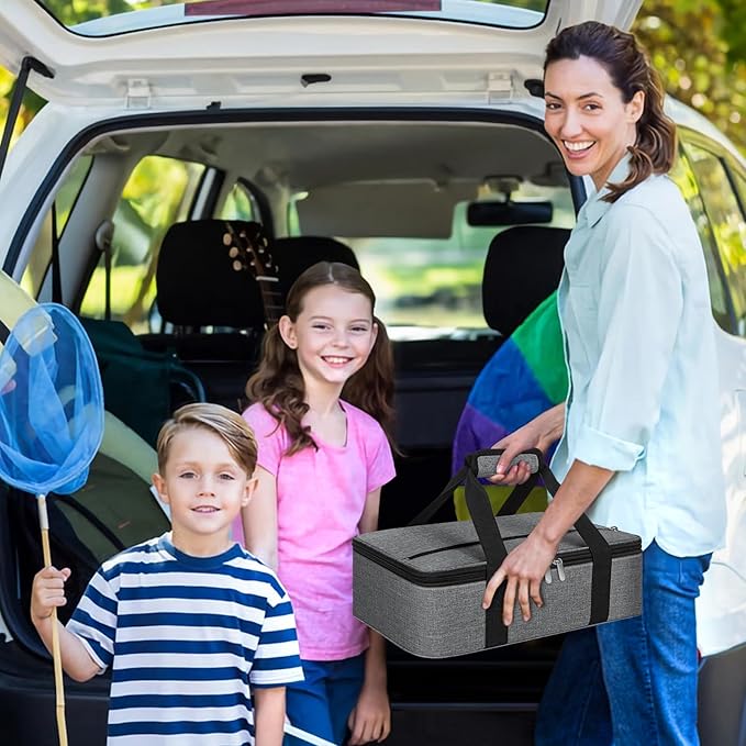 Insulated Casserole Carrier, Portable Casserole Carrier for Hot or Cold Food Lunch Tote Warmer or Cooler Bag, Lasagna Lunch Bag for Potluck Parties- Fits 9" x 13" Baking Dish-Charcoal Grey