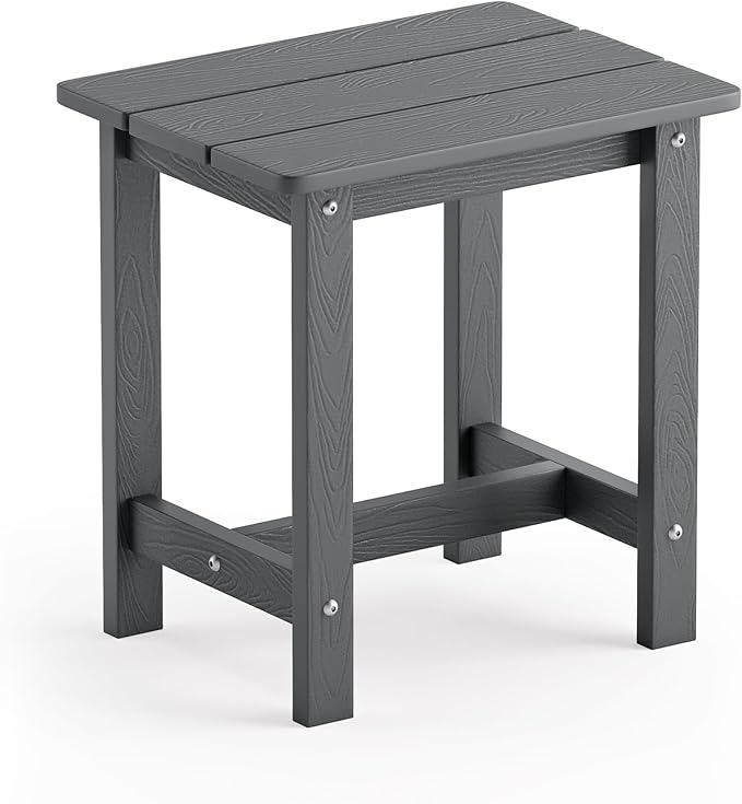 LUE BONA Outdoor Side Table, HDPS Small Outdoor Adirondack Side Tables, Outside End Table for Patio, Porch, Deck, Pool, Weather Resistant/Easy Maintenance, Dark Gray