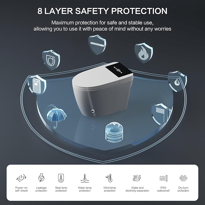 Smart Toilet with Built-In Tank & Pump, Heated Seat, Auto Dual Flush, Warm Bidet & Dryer Function, Foot Sensor, Night Light & LED Display, Wireless Remote, 1.28GPF