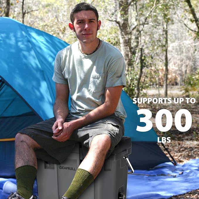 Hard Cooler, Insulated Ice Chest Box Holds Ice for More Days, Portable Cooler with Handle, Cup Holders, Double Latches for Camping Drink, Beach, Picnic, Fishing, Boat, Barbecue