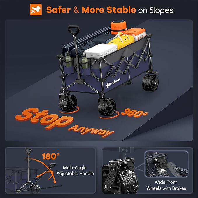 220L Collapsible Wagon Cart Foldable, 460LB Load Capacity Heavy Duty Folding Beach Wagons with Big All-Terrain Wheels, Utility Carts for Groceries, Camping, Sports - Grey&Purple