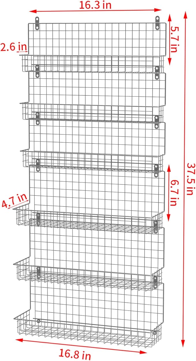 JKsmart Spice Rack Organizer 6-Tier Wall Mounted & Over the Door Spice Racks for Kitchen Pantry Bathroom,Two Size, Large Capacity, Silver