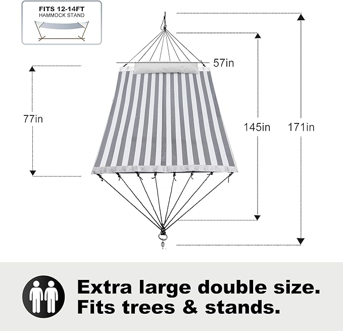 14ft Two Person Outdoor Hammock, Portable Camping with Folding Steel Spreader Bar, Carrying Bag, Carabiners, Tree Straps, Pillow & Sidebag, Quick Dry Textilene, 550 lbs Capacity (Piano)