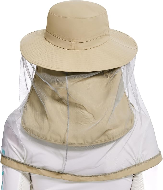BASSDASH UPF 50+ Mosquito Net Hat with Stowable Neck Flap for Men Women Outdoor Fishing Hiking Camping Gardening FH17