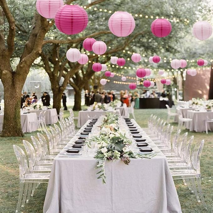 Round Chinese Paper Lanterns Decorative 15pcs Wedding Birthday Party Valentine's Day Baby Showers Decoration (Pink)
