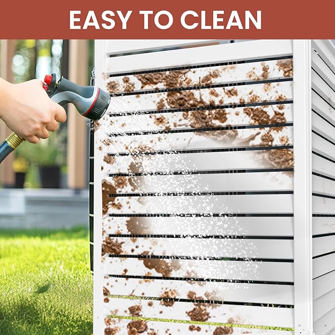 LILYPELLE 38in W x 60in H Air Conditioner Fence, 1 Panel PVC Outdoor Privacy Screen with Metal Stakes, Outside Trash Can Pool Equipment Enclosure Panels Decorative Fences