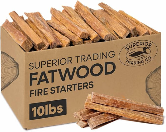 Superior Trading Premium Fatwood Fire Starter Sticks, Natural Kindling for Fireplaces, Wood Stoves, Winter Camping Fire Starter, Fire Lights, 10 lbs