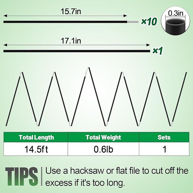 Acostop Aluminum Tent Poles Replacement - Pre-Assembled Tent Poles Stakes, Fits Both Female and Male Ends - Lightweight Tent Pole Repair Kit for Hiking Camping Backpacking Tent, 14.5FT