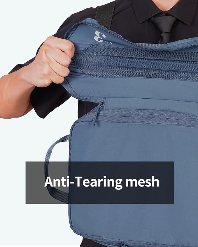 ECOHUB 5 Set Compression Packing Cubes for Suitcases Organiser Bags Set Travel Essentials with Shoe Bag for Traveling Tear-resistant Travel Accessories with ID Tag Expandable Packing Bags(All Blue)